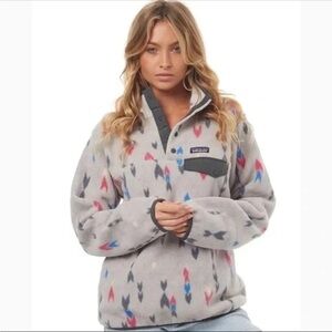 Patagonia Synchilla Snap T Fleece Pullover Wish Tails Gray Arrow Print SZ S